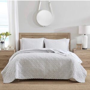 ⭐️King Quilt Set,Reversible 100%Cotton Bedding w/Matching Shams-Willow Way Grey